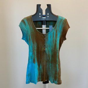 Women's Tie Dye Teal/Brown Top